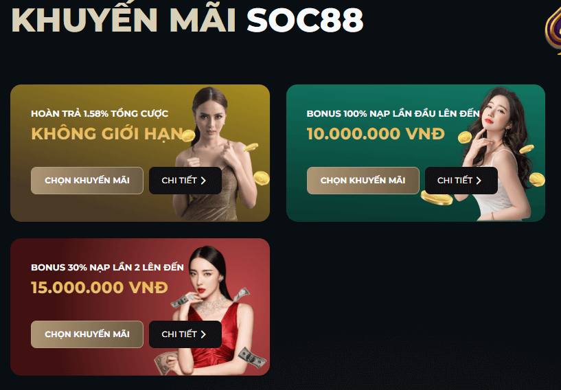 Khuyến Mãi SOC88 Có Gì? Lợi Ích Khi Đăng Ký Ưu Đãi 6 Chương trình khuyến mãi SOC88 hấp dẫn, dễ trúng