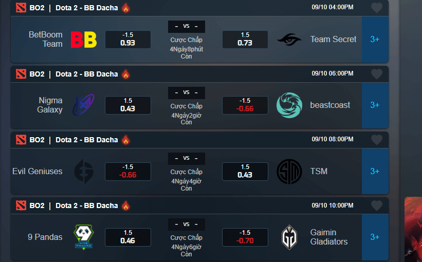 Đa dạng kèo cược DOTA 2