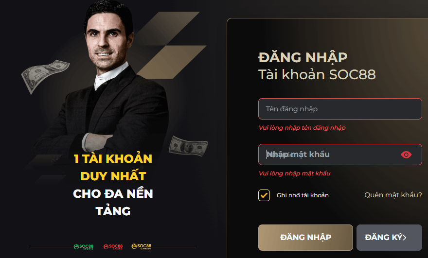 Đăng ký/đăng nhập SOC88