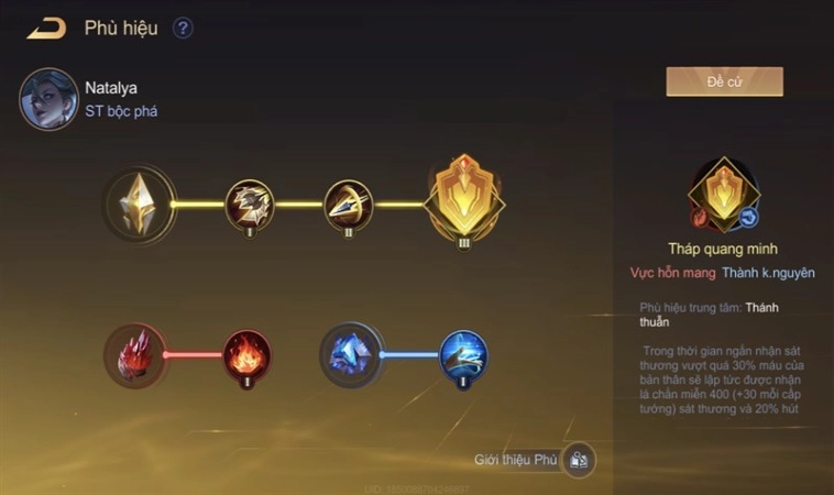 Cách Lên Đồ Natalya Trở Thành Nữ Tướng Pháp Sư Quyền Năng 6 Bảng ngọc, phù hiệu và phù trợ của Natalya